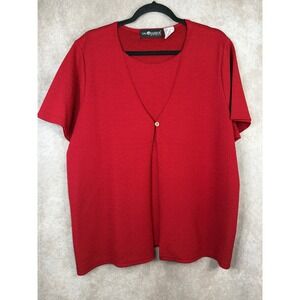 NWT Sag Harbor Woman Red Garnet Crepe Knit Faux Layered Top Plus Size 1X‎